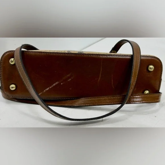 Patricia Nash Sophie Leather Satchel Shoulder Bag TWIST LOCK ZIPPER MAP PRINT - Picture 4 of 7